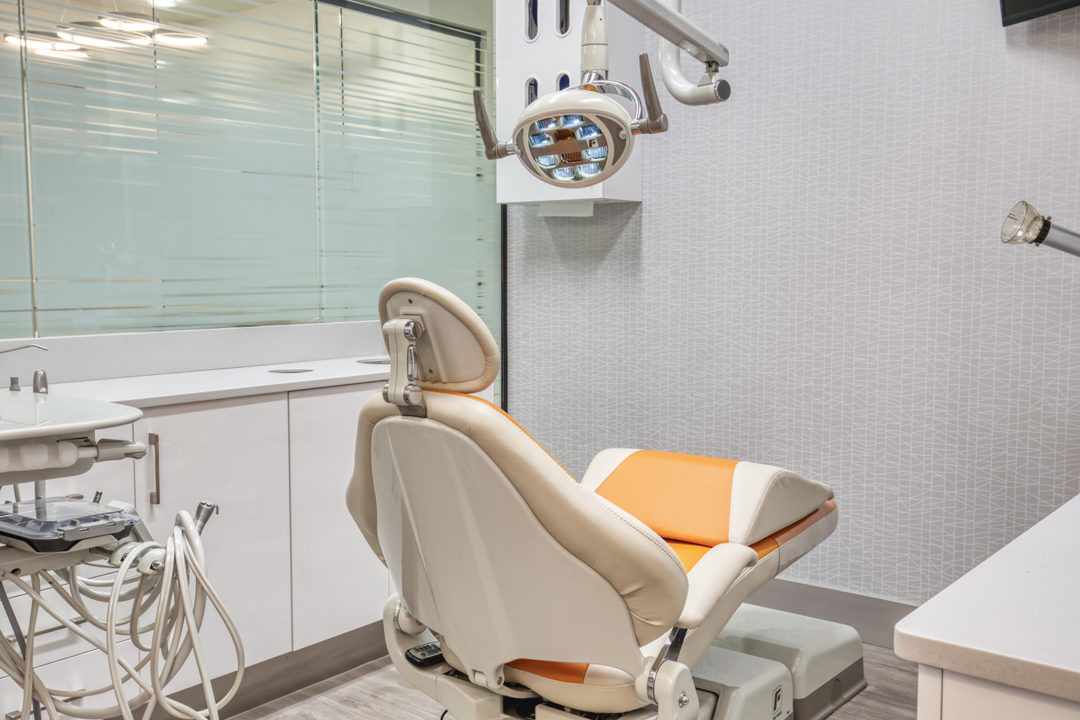 Use more saturated colors and pattern in operatories, but keep the patterns subtle and organic like the one at Cornerstone Dental Group, Harrisburg, North Carolina (shown).