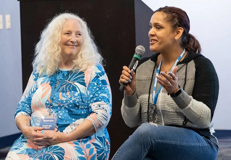 panelists Mary Beth Sojka (left) and Emarie Arce; 