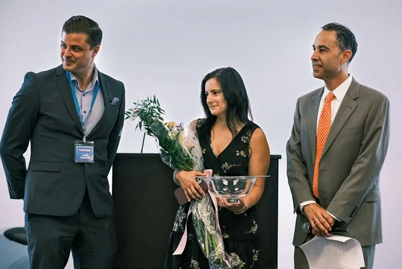 (from left) Dr. Joseph A. Search, Dental Assistant of the Year Sarah Tenny and Benco Dental Managing Director Rick Cohen;