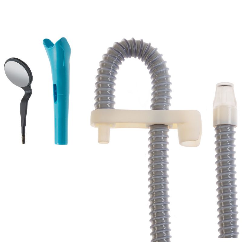 Better idea: The production version of Hu-Friedy’s HVE Mirror Connect Kit transforms standard four-handed dentistry into comfortably streamlined two-handed dentistry, combining the visibility of an integrated mirror and high-volume evacuator with a lacrosse-style mouth that optimizes suction. 