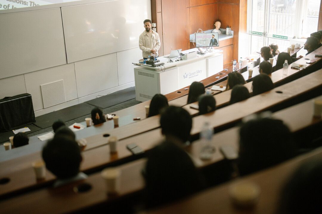STAND AND DELIVER: Dr. Denzel lecturing to a class of dental students at Queen Mary University of London 