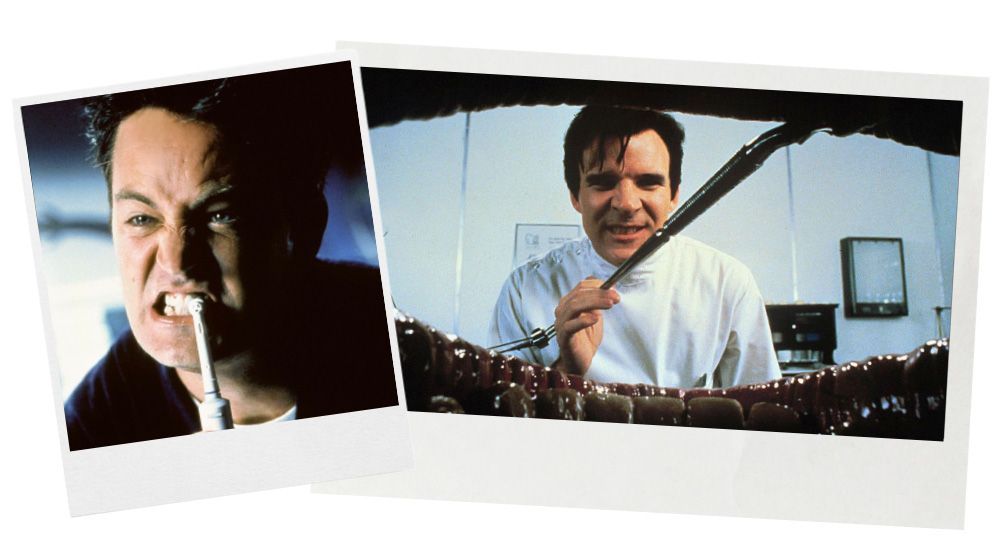 Jekyll and Hyde: The late Matthew Perry, as the amiable Dr. Nicholas “Oz” Oseransky, shows a toothbrush who’s boss in The Whole Nine Yards (2000); a tongue’s-eye view of the malevolent nitrous addict Dr. Orin Scrivello (Steve Martin) from the 1986 movie Little Shop of Horrors.