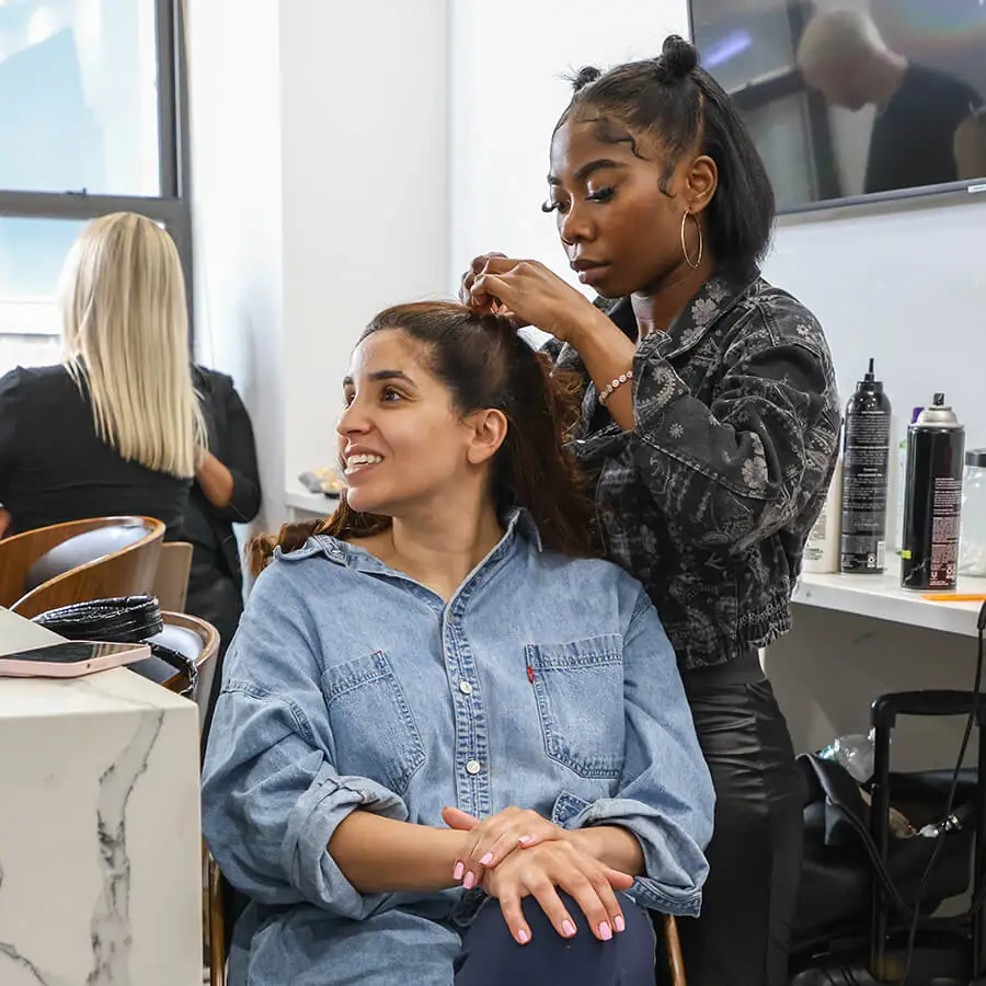 Dr. Angie Sage getting salon-quality treatment